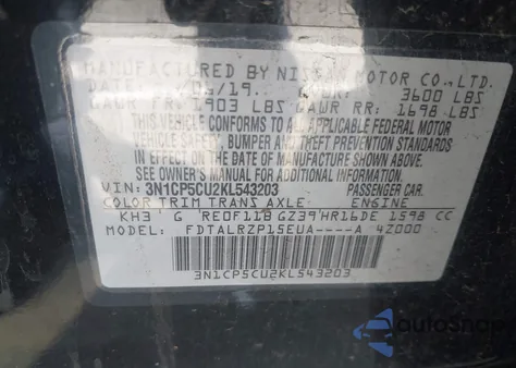 2019 Nissan Kicks S from USA, damaged, VIN 3N1CP5CU2KL543203
